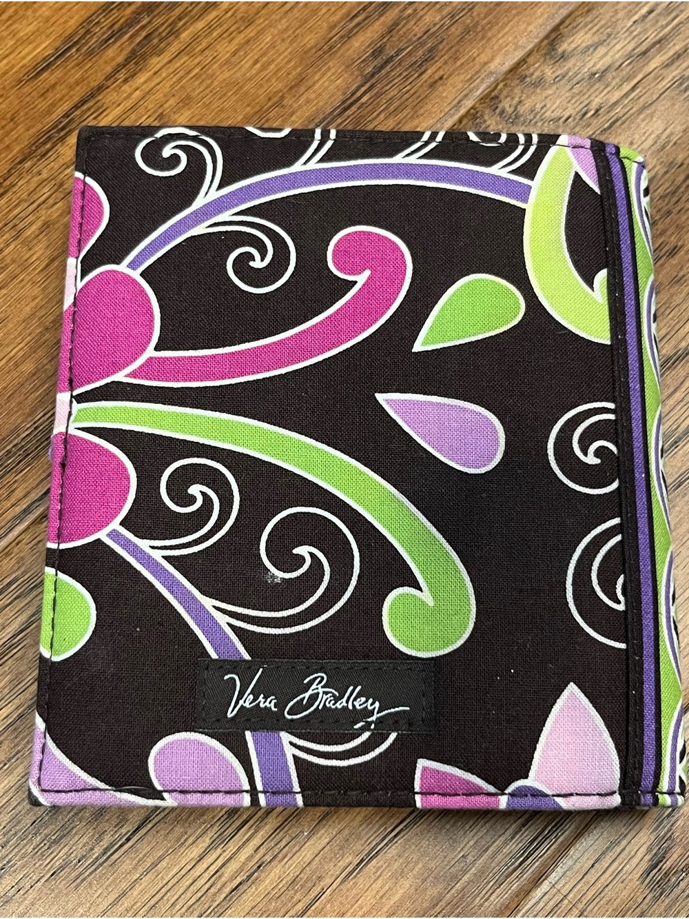 Vera Bradley Retired Pattern-Brown Floral Swirl Wallet — Pink, Green, Purple